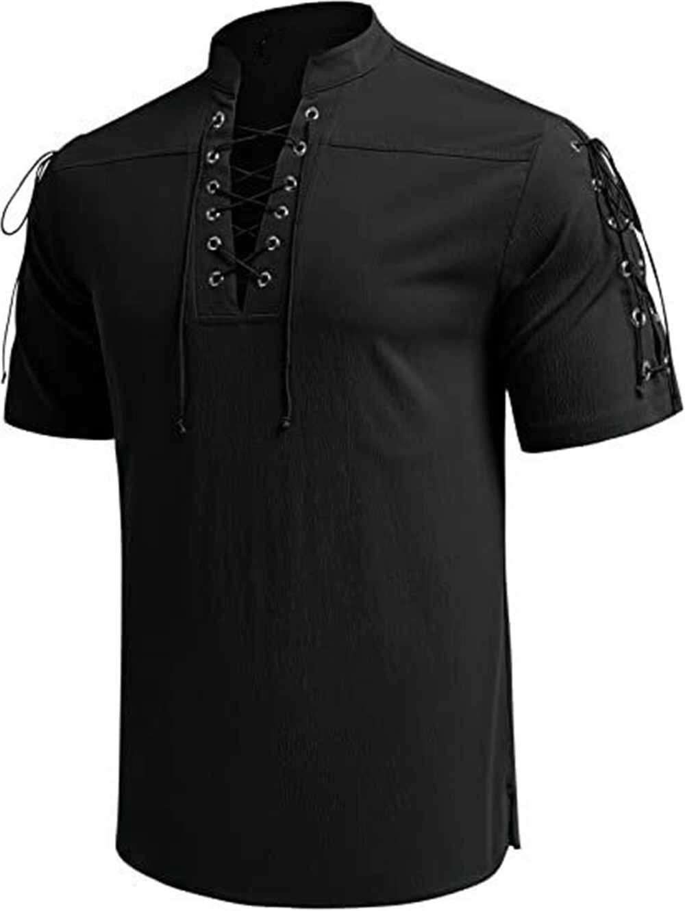Summer Men’s Shirt Lace up Front T Shirt Lace-Up Sleeves Halloween Gothic Tops