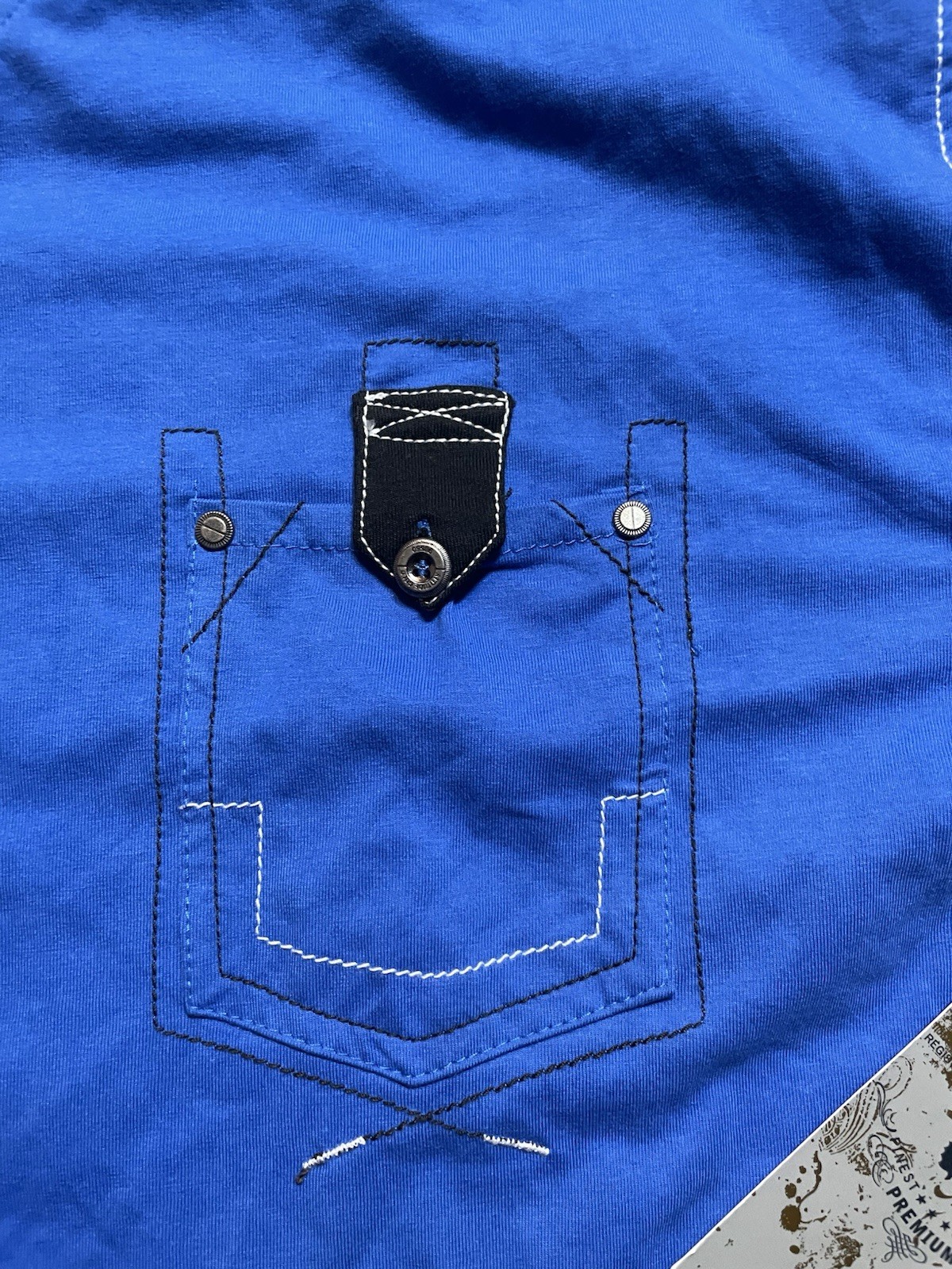 Attitude Gold Shirt Mens 3XL Blue Pocket Buttons Y2K Short Sleeve V-neck NWT gallery