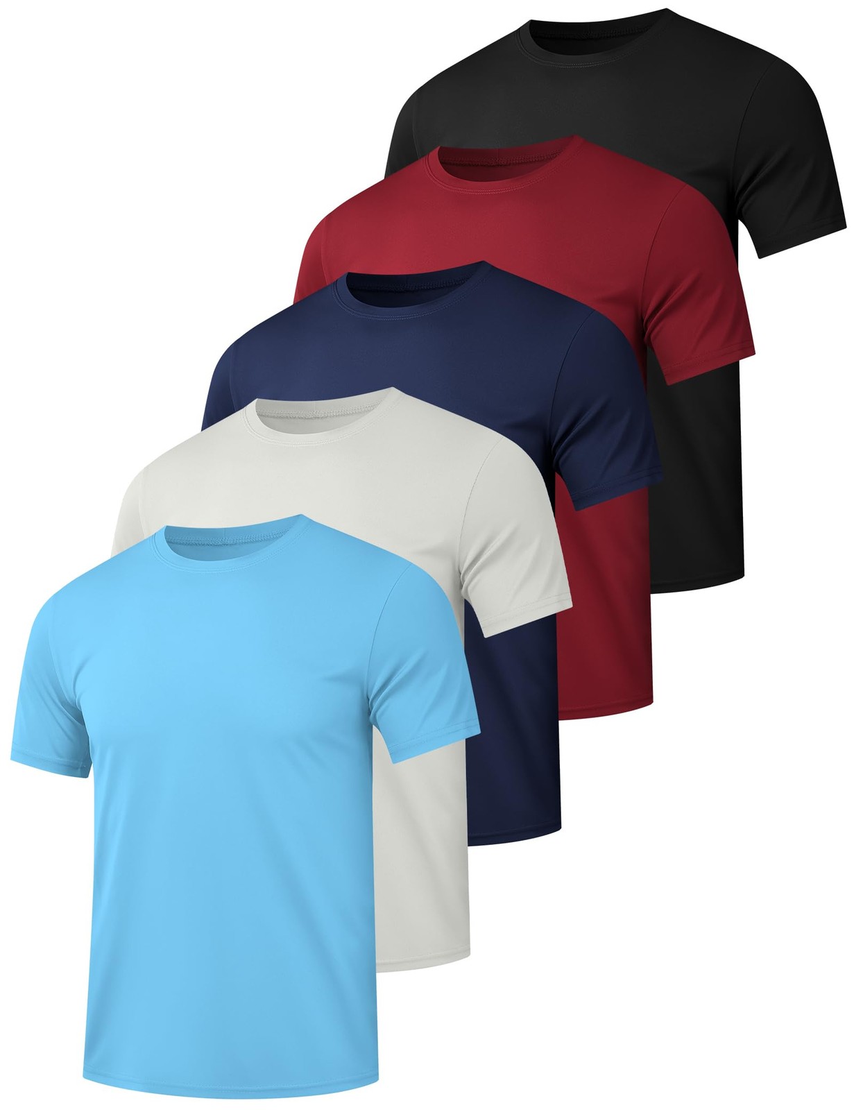 5 Pack Men’s Dry Fit Workout Gym T Shirts, Short Sleeve Active Running Athlet…
