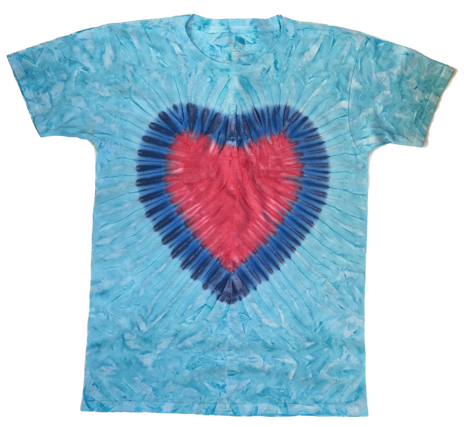 *New* 2XL - Sm Handmade Tie Dye, Aqua w/Heart, Crew or V-Neck gallery