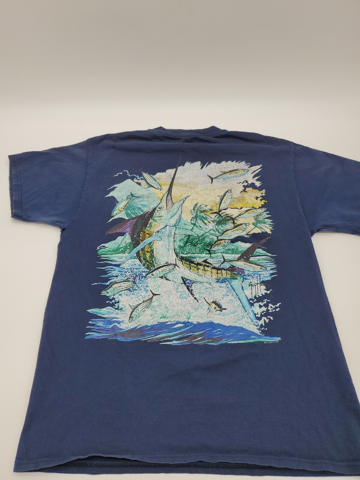 Guy Harvey T-Shirt Men Medium Blue Marlin Fisherman 2008 Pocket…#17512 gallery
