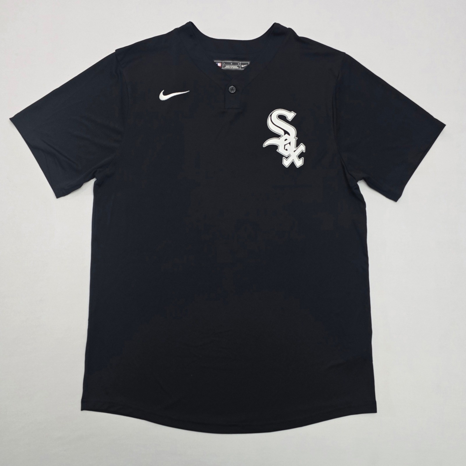 Nike Chicago White Sox MLB Henley Practice Jersey Mens Large Black Short Sleeve