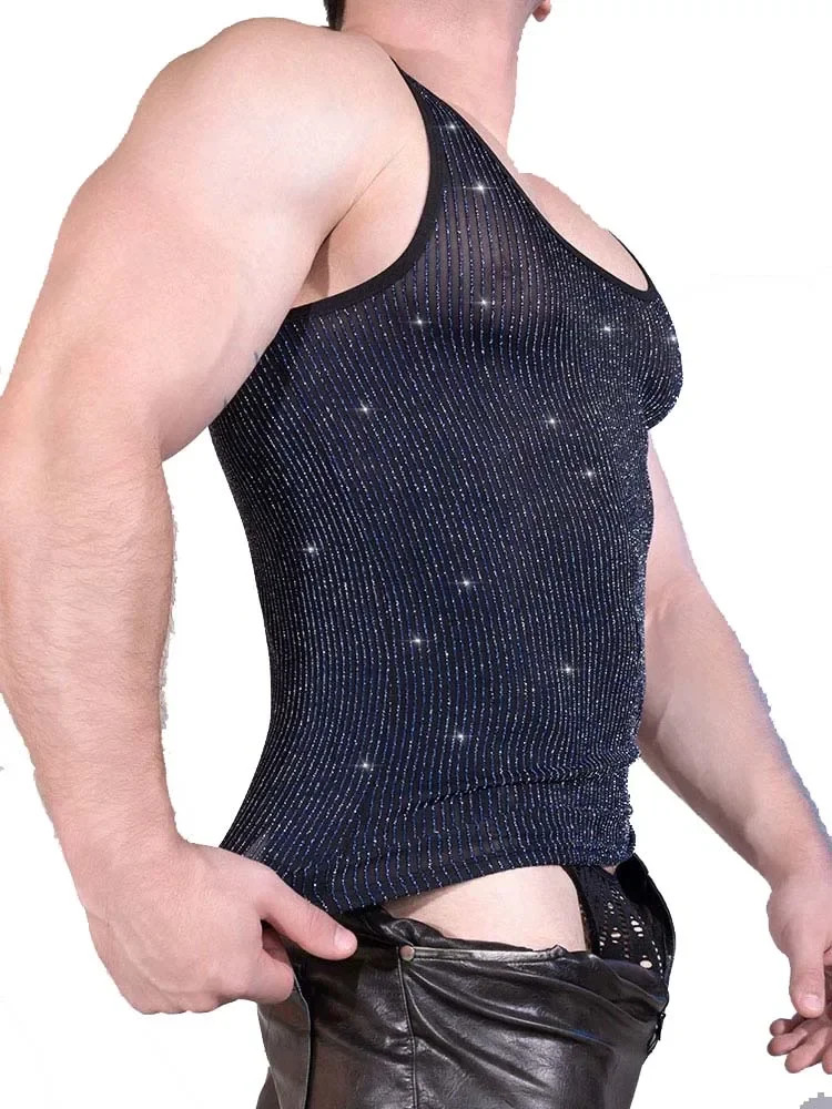 Sexy Sleeveless T-shirts Fashion Stretch Shiny Breathable Sheer Vest Tank Tops gallery