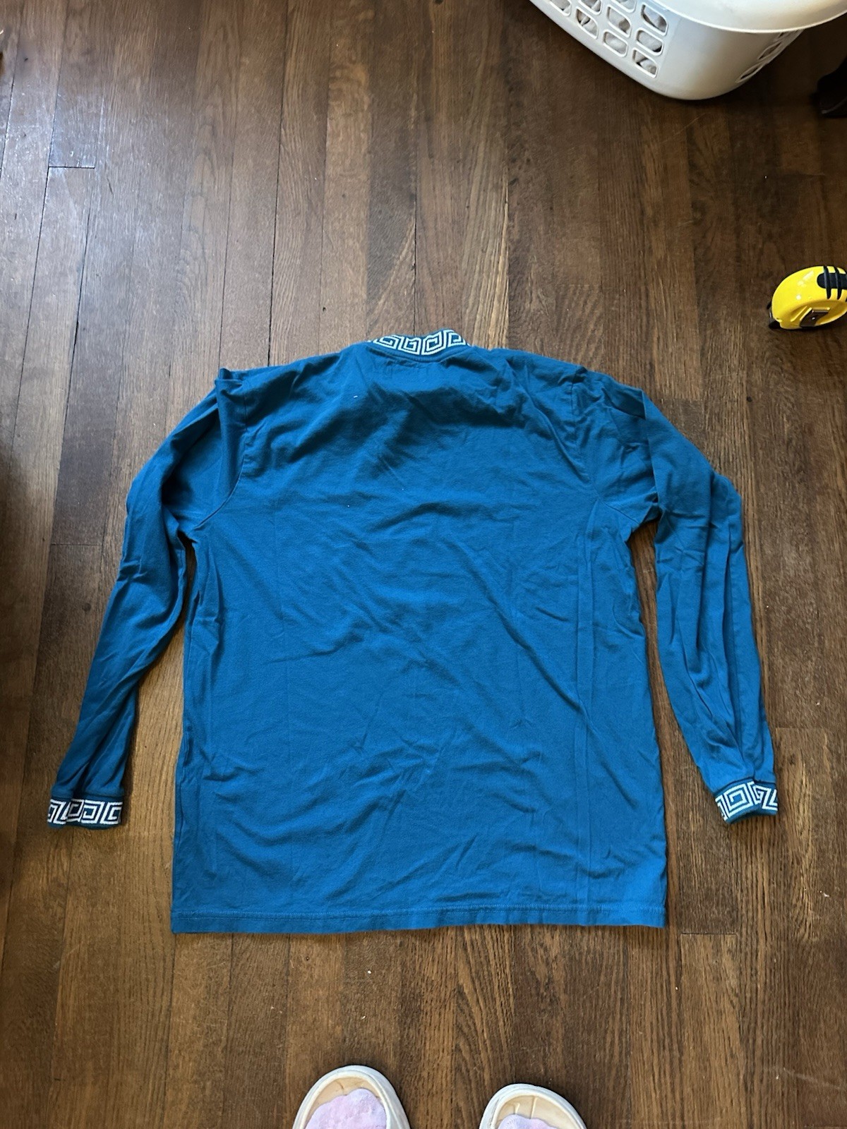 Stussy Men’s Mock neck Long Sleeve Shirt SzM Teal Green Patterned Collar/Cuff gallery