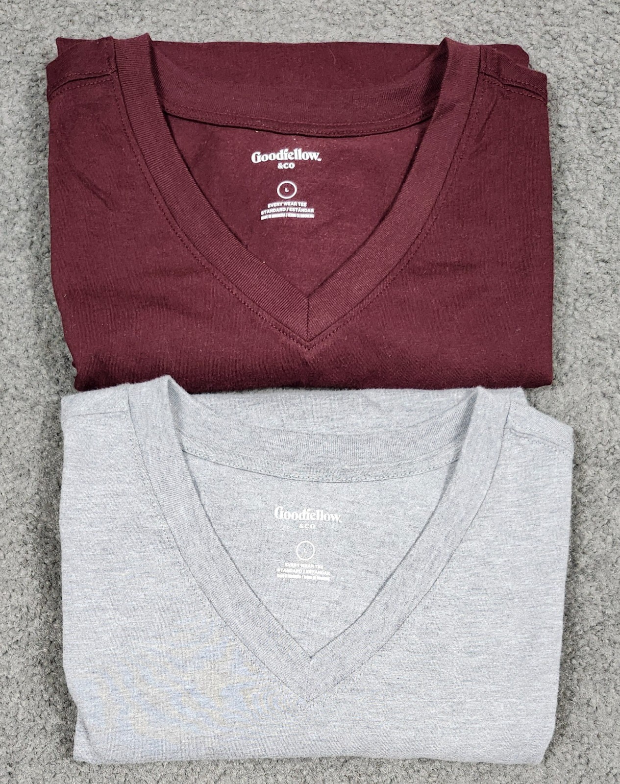 Men’s V Neck T Shirts LARGE Gray Maroon 2 Pack Goodfellow & Co. Short Sleeve