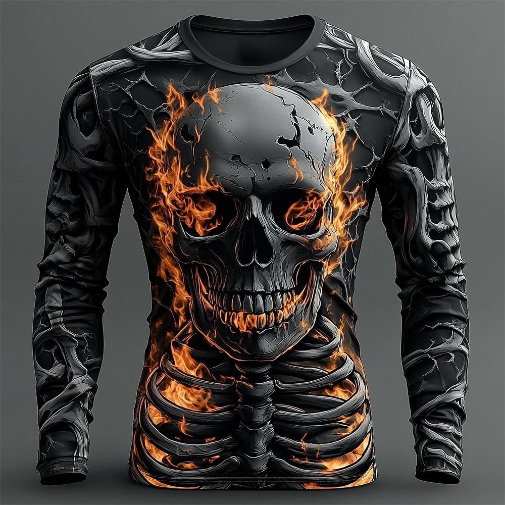 2025 Halloween Skeleton Print Long Sleeve T-shirt for Men Gothic Trendy Streetwe gallery