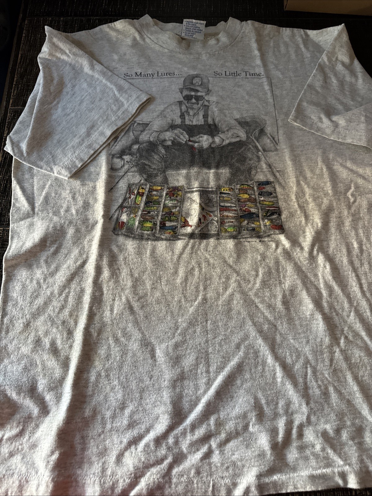 Vintage "So Many Lures So Little Time" Fishing Graphic T Shirt Men's Size XL USA gallery