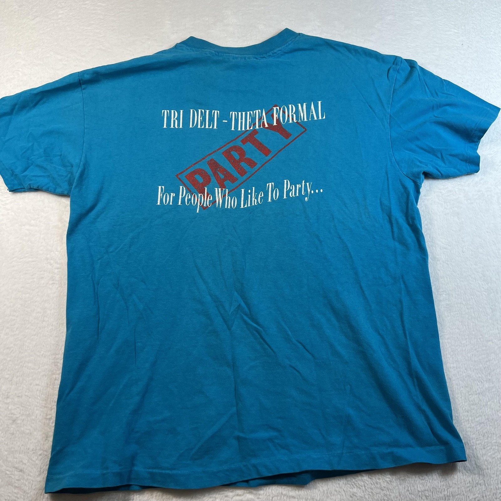 Vintage Hanes Shirt Mens XL Blue Tri Delt Theta Formal 87 Party Greek Tee USA gallery