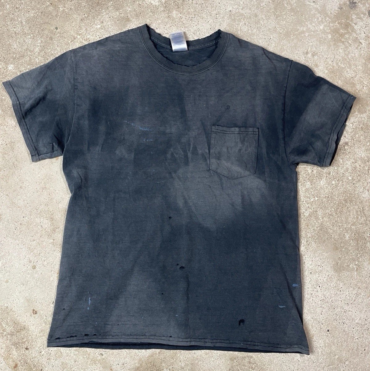 Vintage Sun faded Pocket T-Shirt Gradient Thrashed Mens Size L Distressed Black gallery