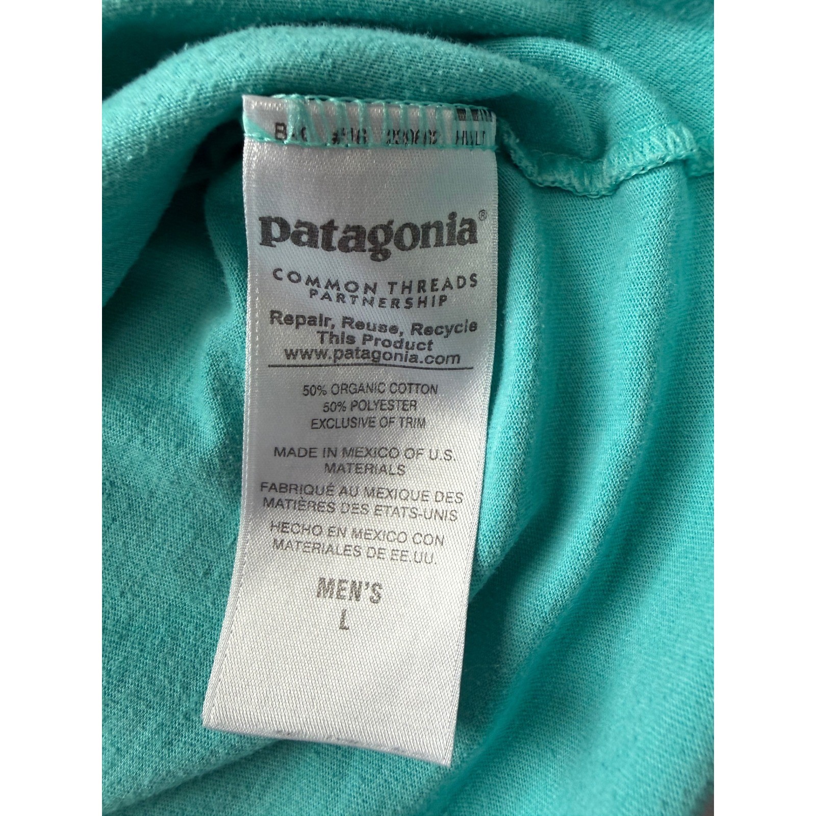 Patagonia Mens Live Simply Graphic T-Shirt Teal Green Slim Fit Large Cotton Mix gallery