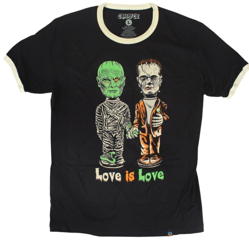 NEW Creepy Co LOVE IS LOVE Mummy & Frankenstein Ringer Tee T-Shirt XL- 2XL Sizes gallery
