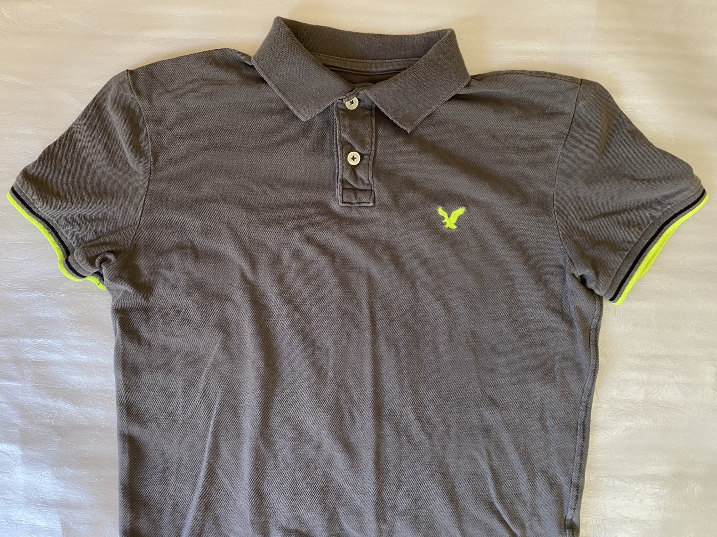 American Eagle Polo Shirt Men's Small Gray Lime Green Accent Athletic Fit Casual gallery