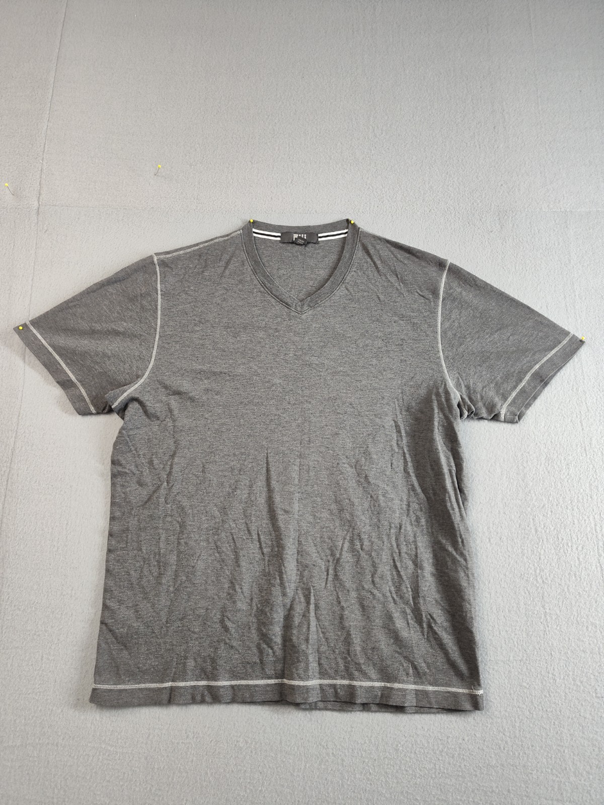 Fiji Men Shirt M Gray V Neck Short Sleeve Flat Front Comfort Pullover Tee Casual gallery