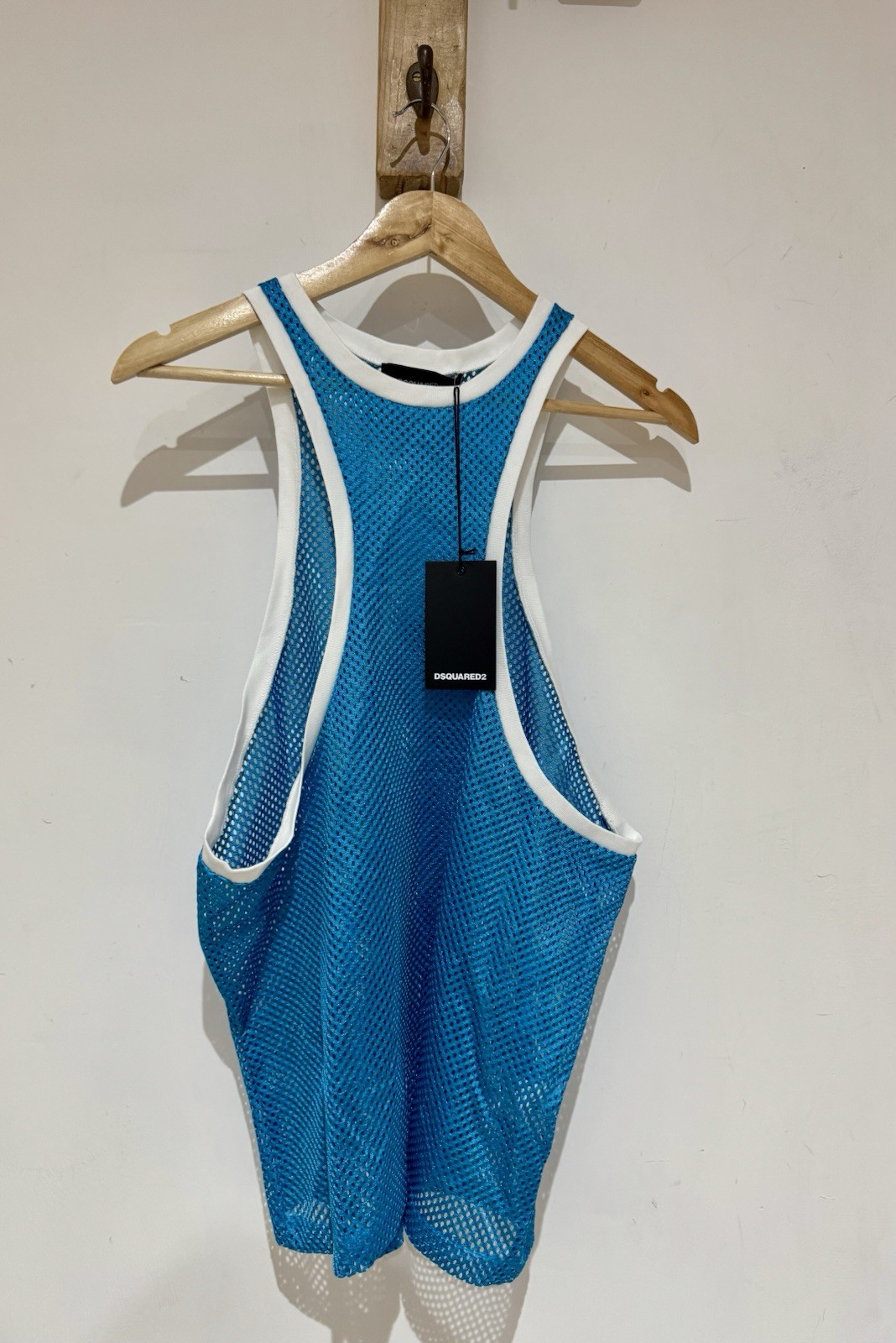 NWT Dsquared2 Men’s Runway Blue Mesh Muscle Racer Back Vest Tank Top Size M
