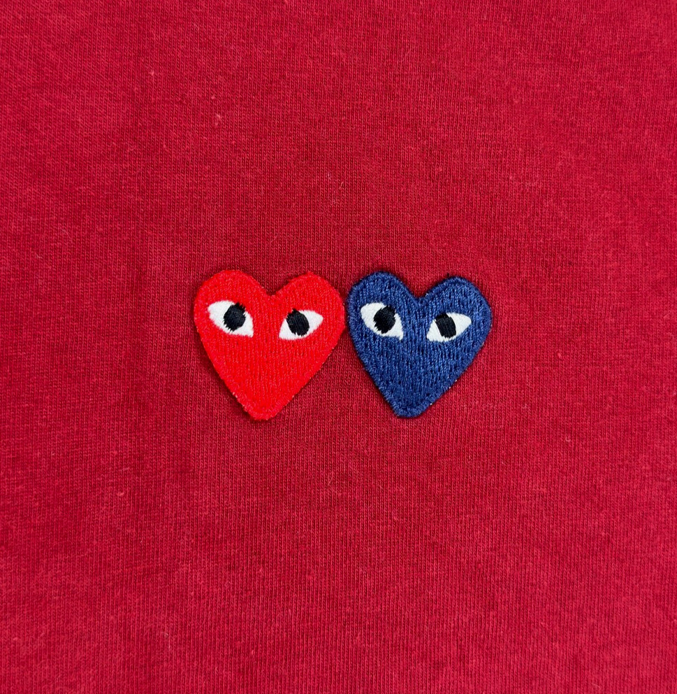 Comme Des Garcons Play Double Heart Embroidered Red Slim T-Shirt Size Medium gallery