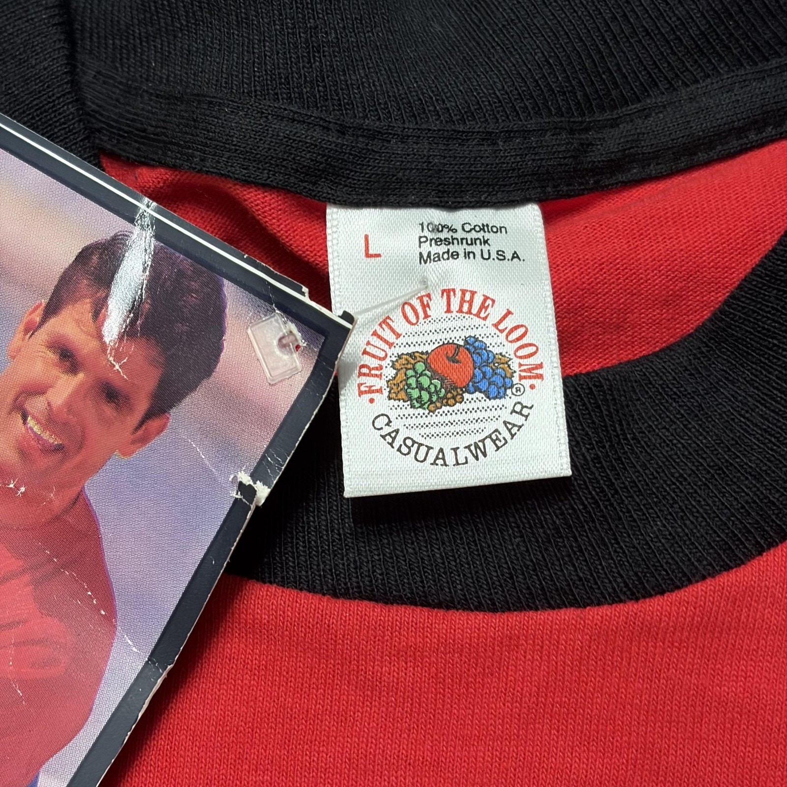 Vintage Fruit Of The Loom Shirt Mens Large Red Black Colorblock Tee Made USA 90s gallery