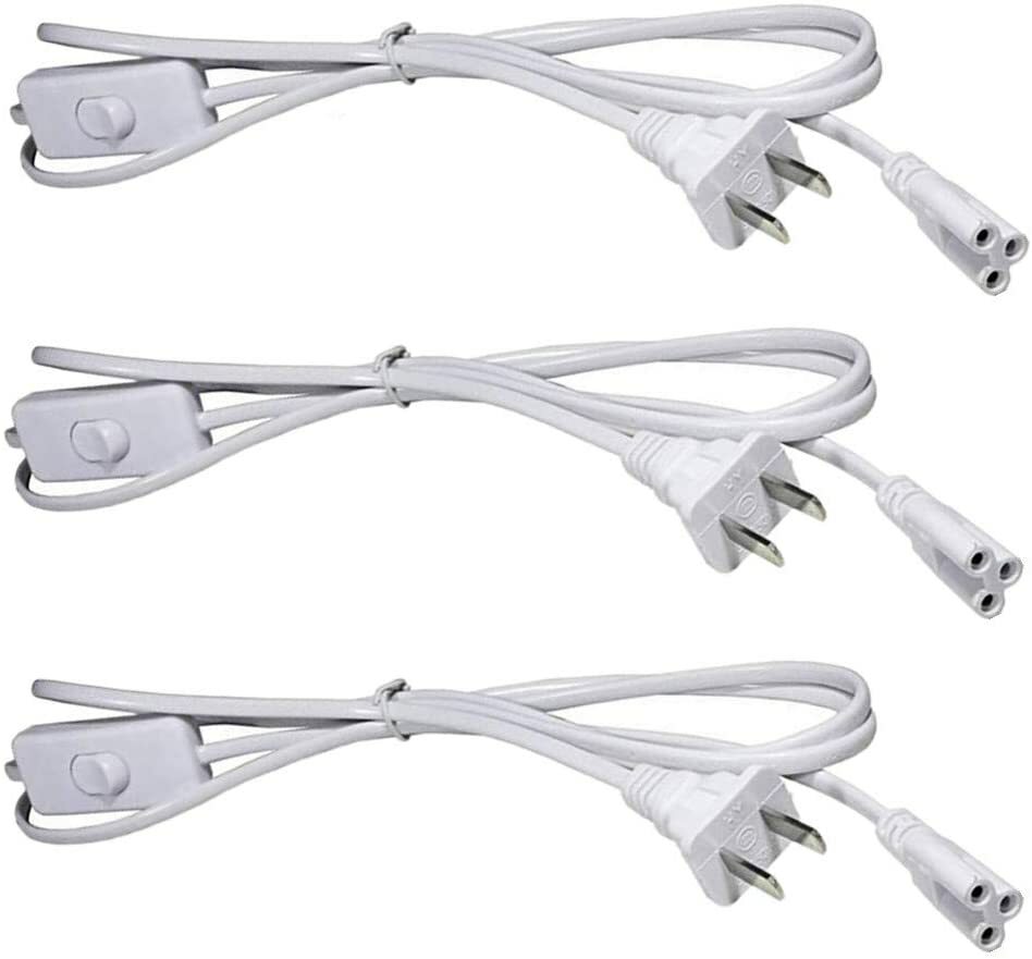 3PCS 5FT POWER CABLE With Switch For PC T8 T5 Integrated LED Tube Light 3 PIN