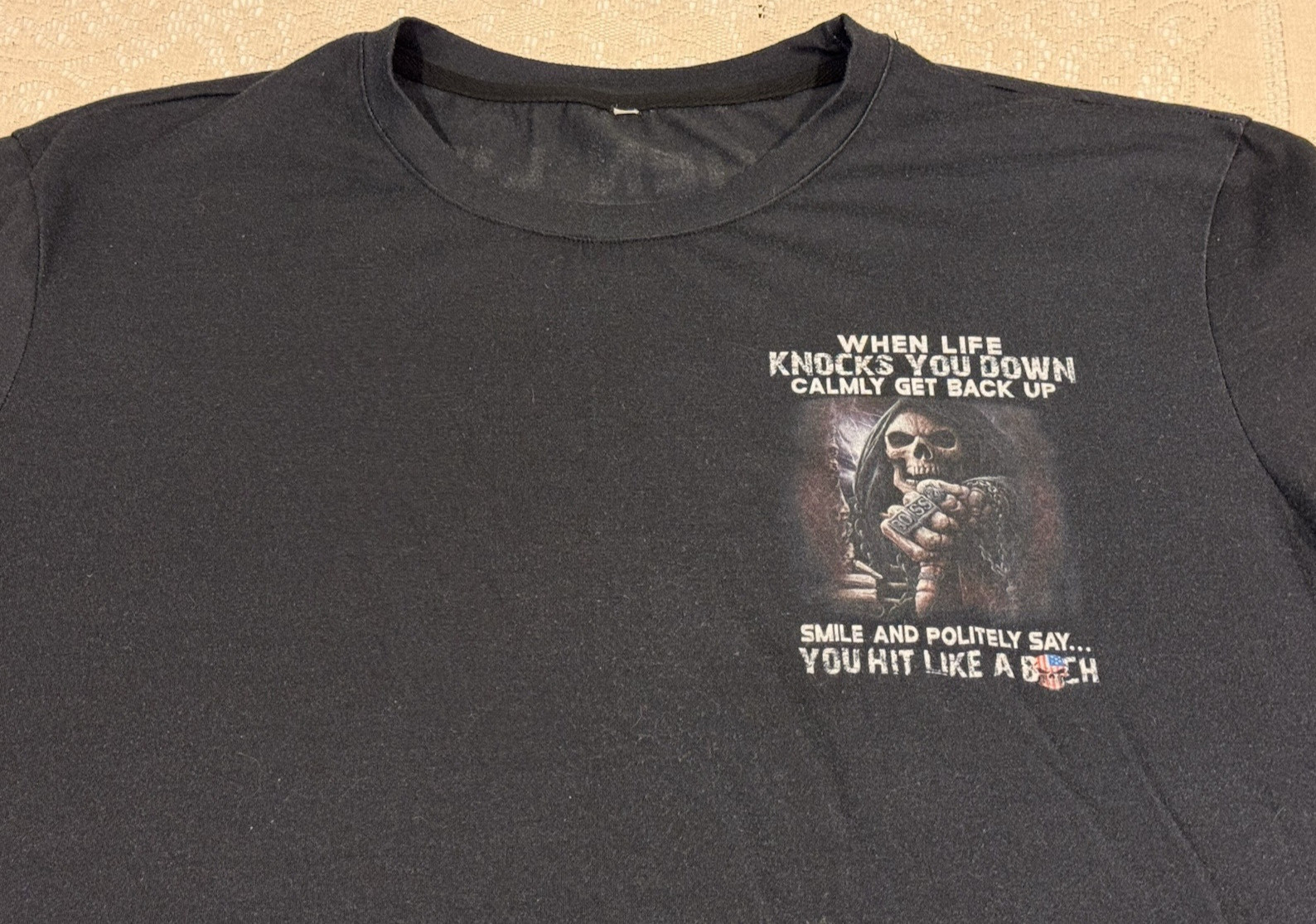 When Life Knocks You Down, Calmly Get Back Up Smile and Politely Say T-Shirt XL gallery