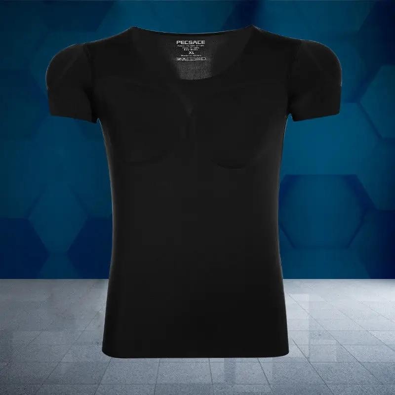Men Invisible Abs Fake Muscle Body Suit With Chest Male Undershirt Soft Wear