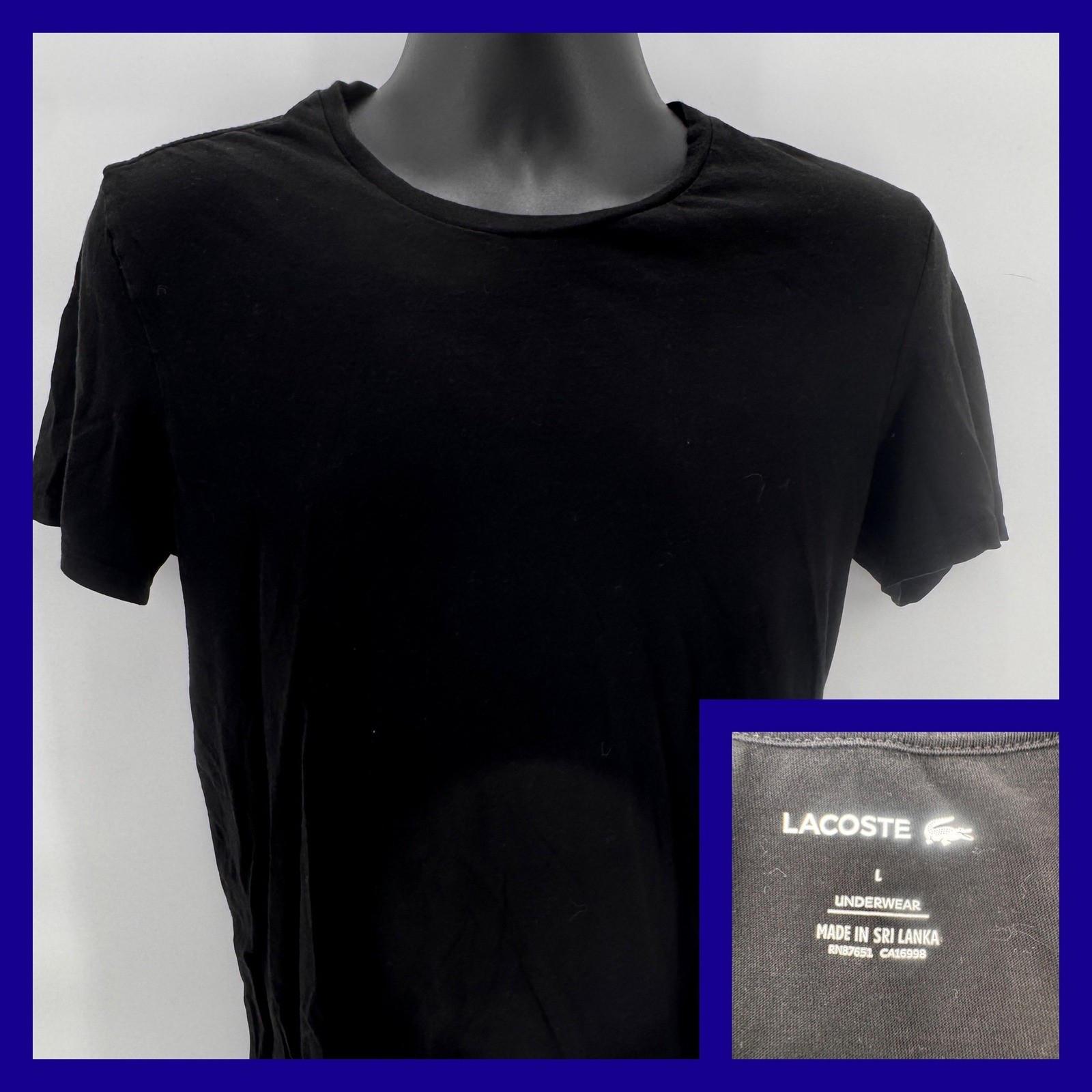 Lacoste Mens Black Crew Neck T Shirt Underwear Size L Made in Sri Lanka gallery