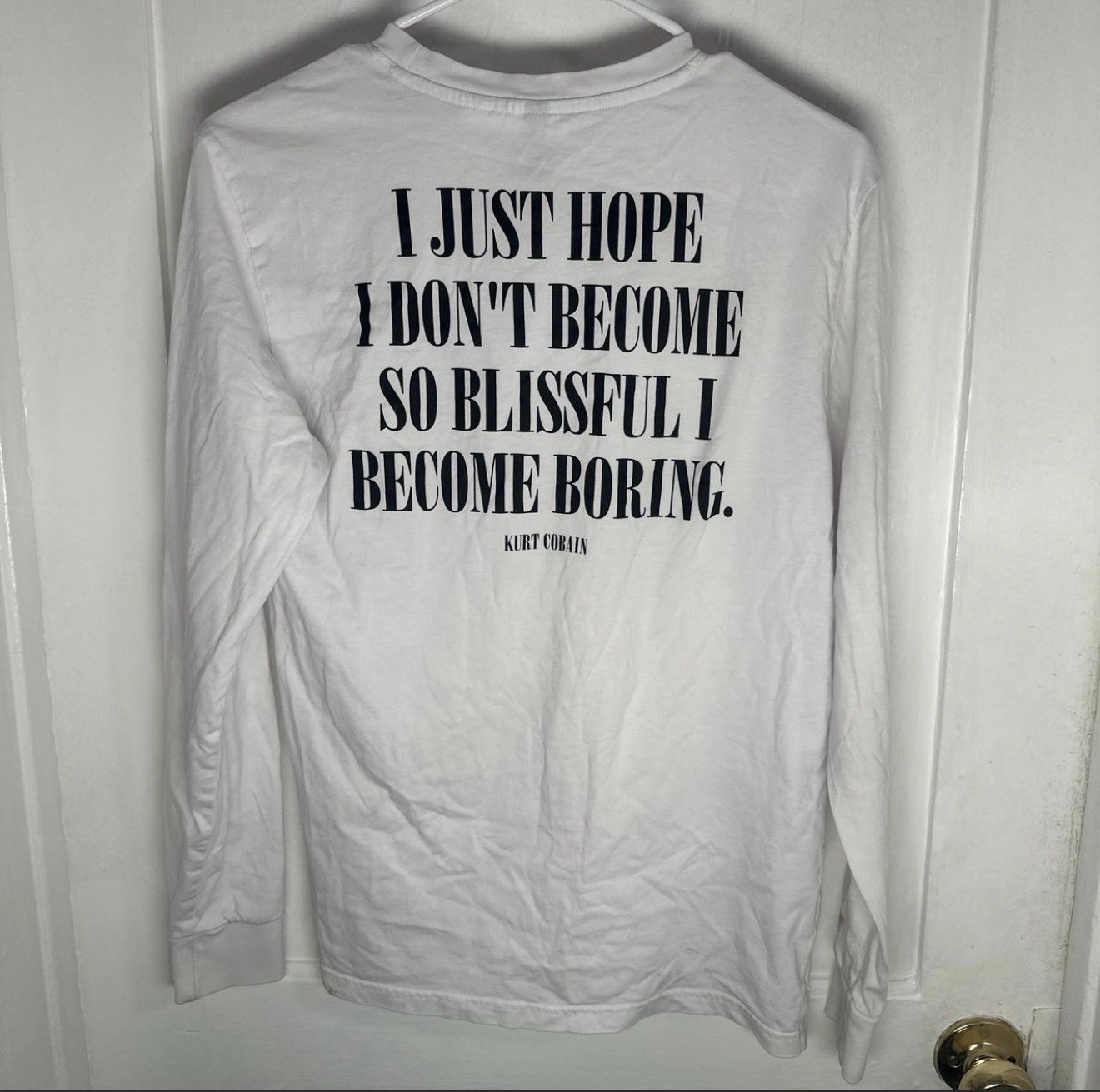 H&M Men’s S White Kurt Cobain Graphic Crew Neck Long Sleeve Double-Sided T-Shirt gallery