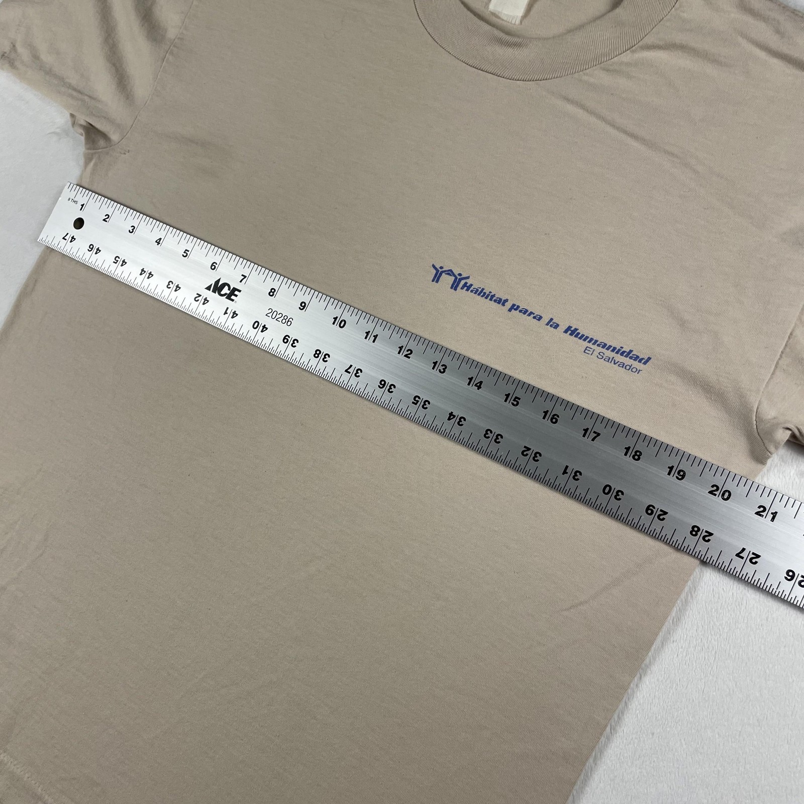 Vtg 80s Habitat For Humanity Tee L Beige El Salvador Floorplan Blueprint Art USA gallery