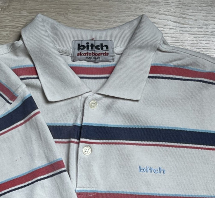Vintage Bitch Skateboards Striped Button Up Polo T Shirt Men’s Size Medium 90S gallery