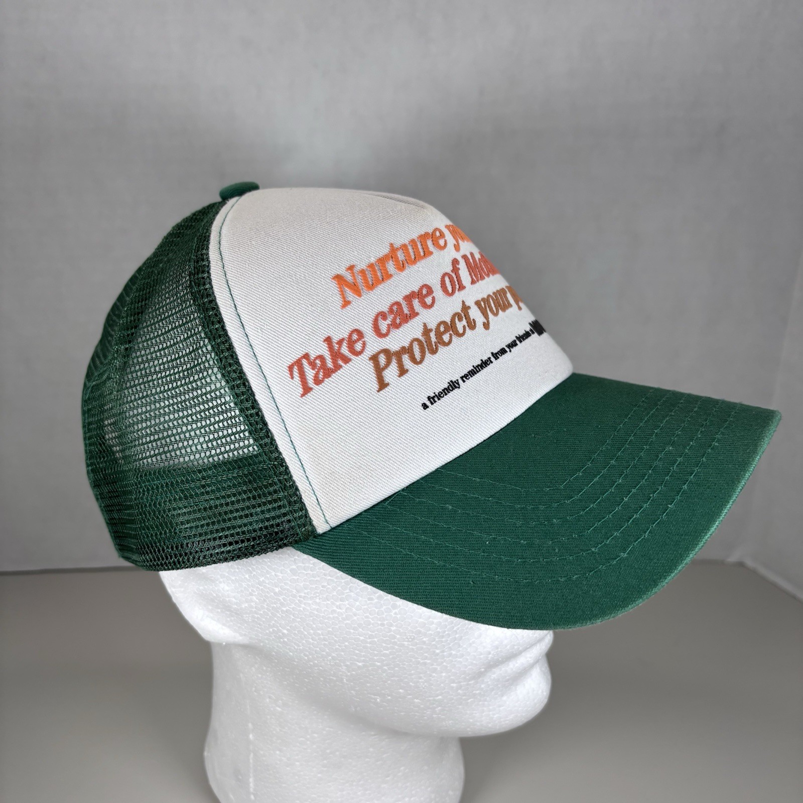 MA®KET Trucker Hat Green White Nurture Yourself Protect Peace Mesh Snapback gallery