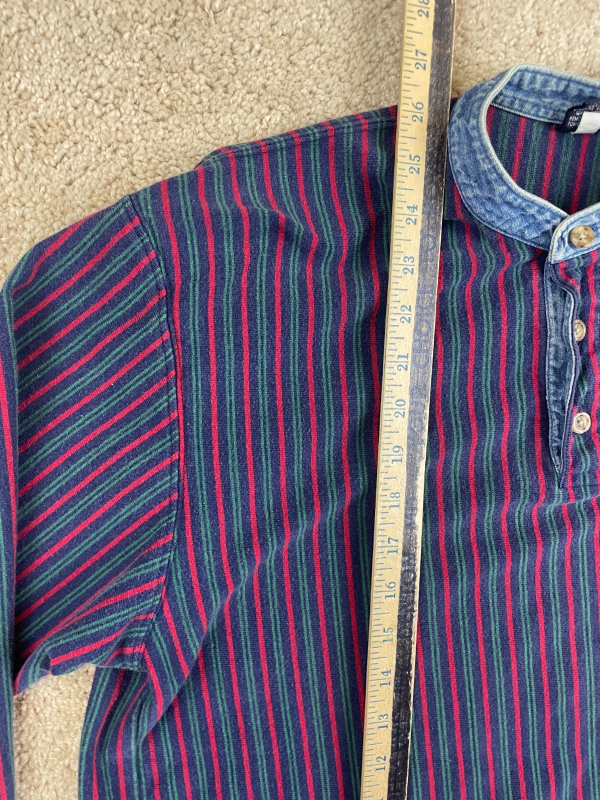 Vintage Lands' End Henley T-Shirt Mens XL Cotton Stripes Ribbed Long Sleeve Blue gallery