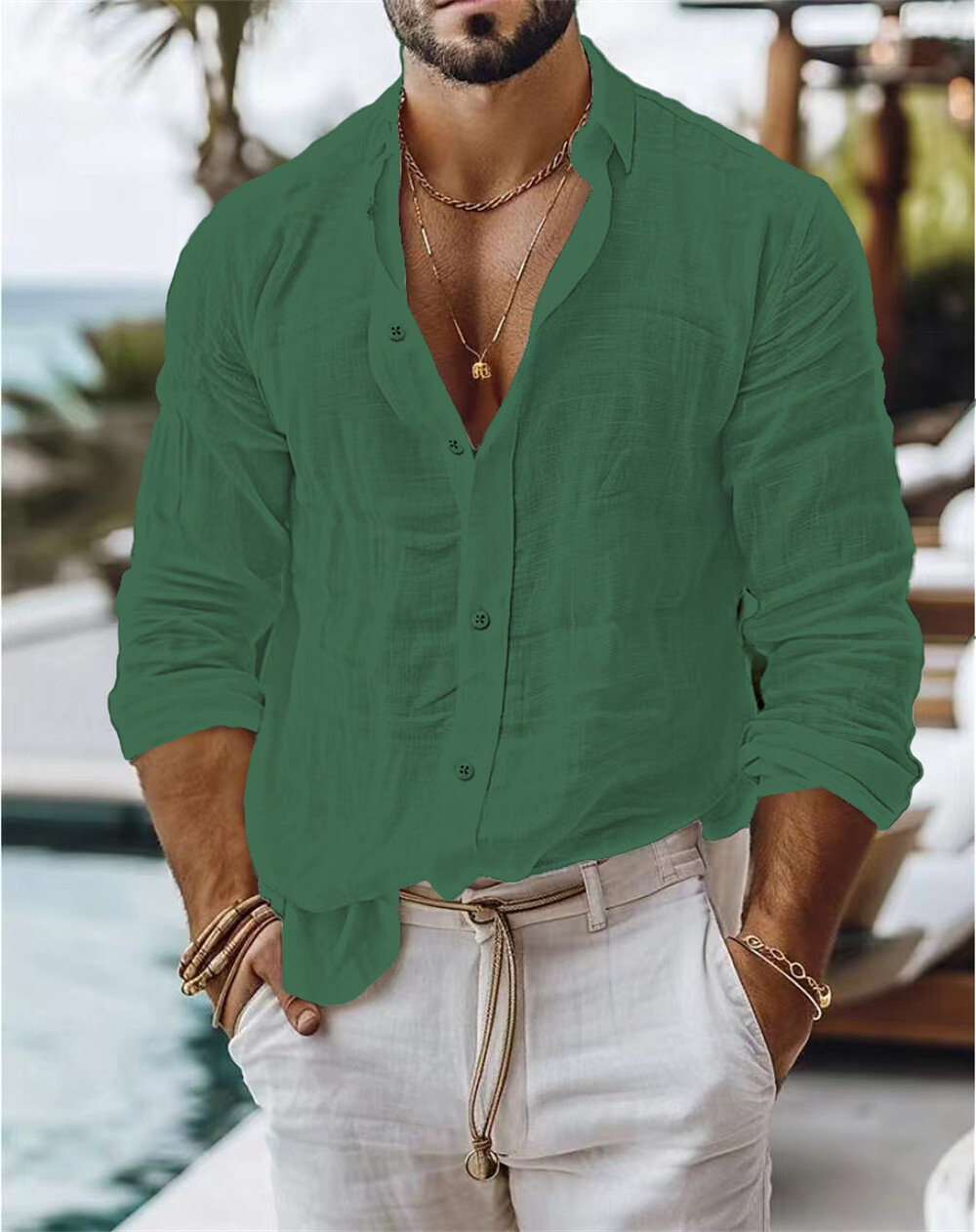 Men's Linen Shirt Casual Shirts Long Sleeve Button Down Tops Blouse gallery