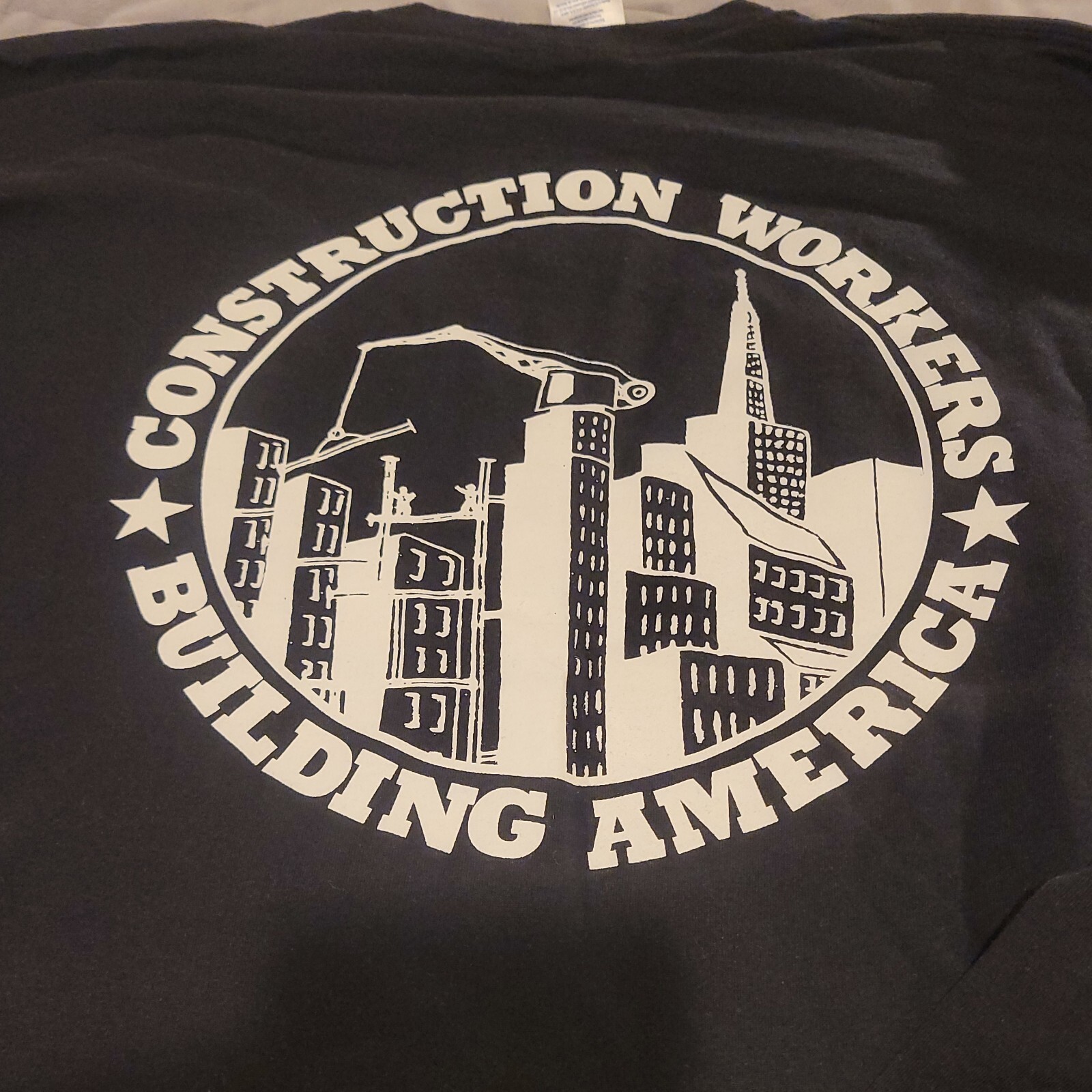 Men's Construction Workers Building America XL Black Shirt Front and Back Logo gallery