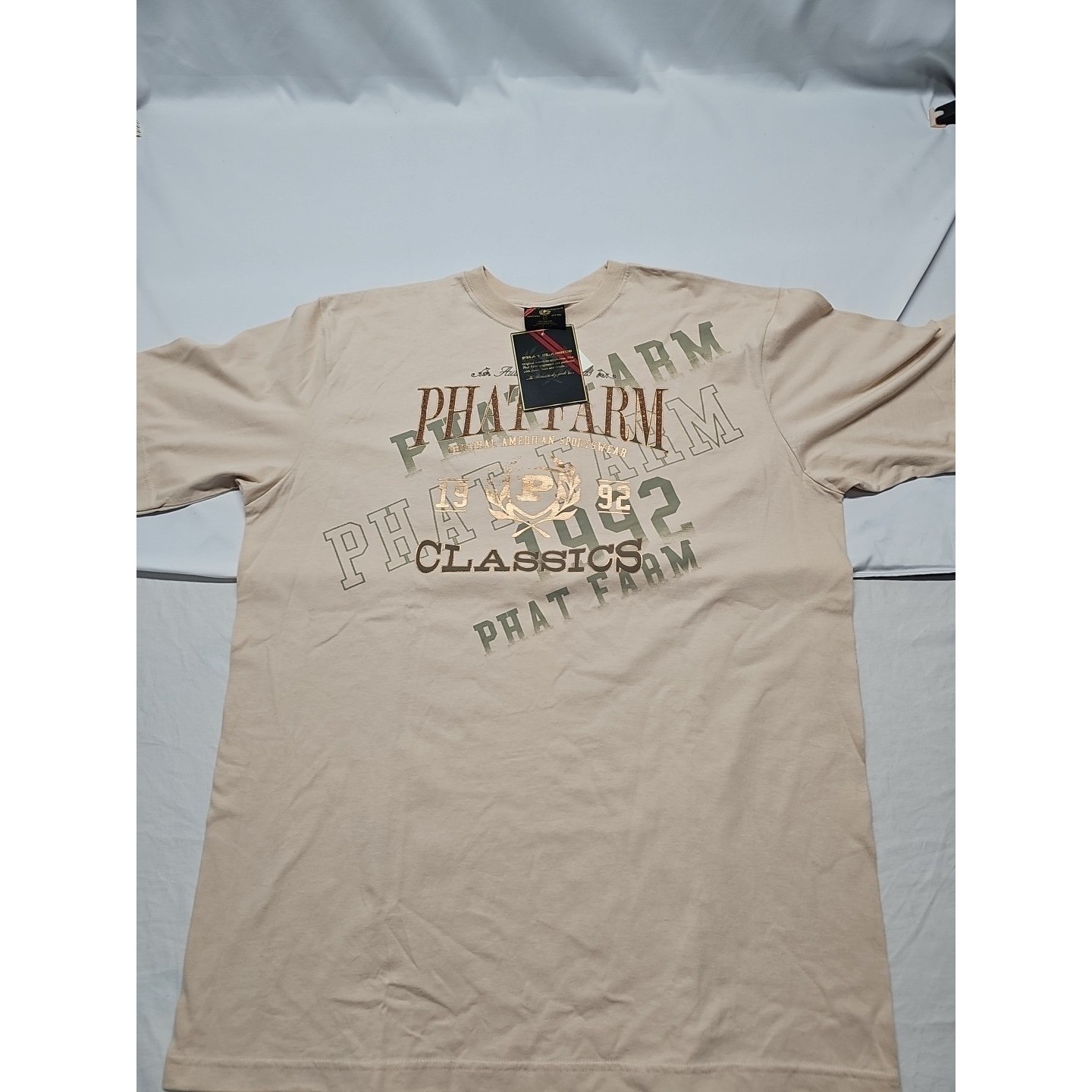 Phat Farm Mens Vintage Beige Graphic Design Retro Shirt 90s Y2K Hip Hop Sz 4xl gallery