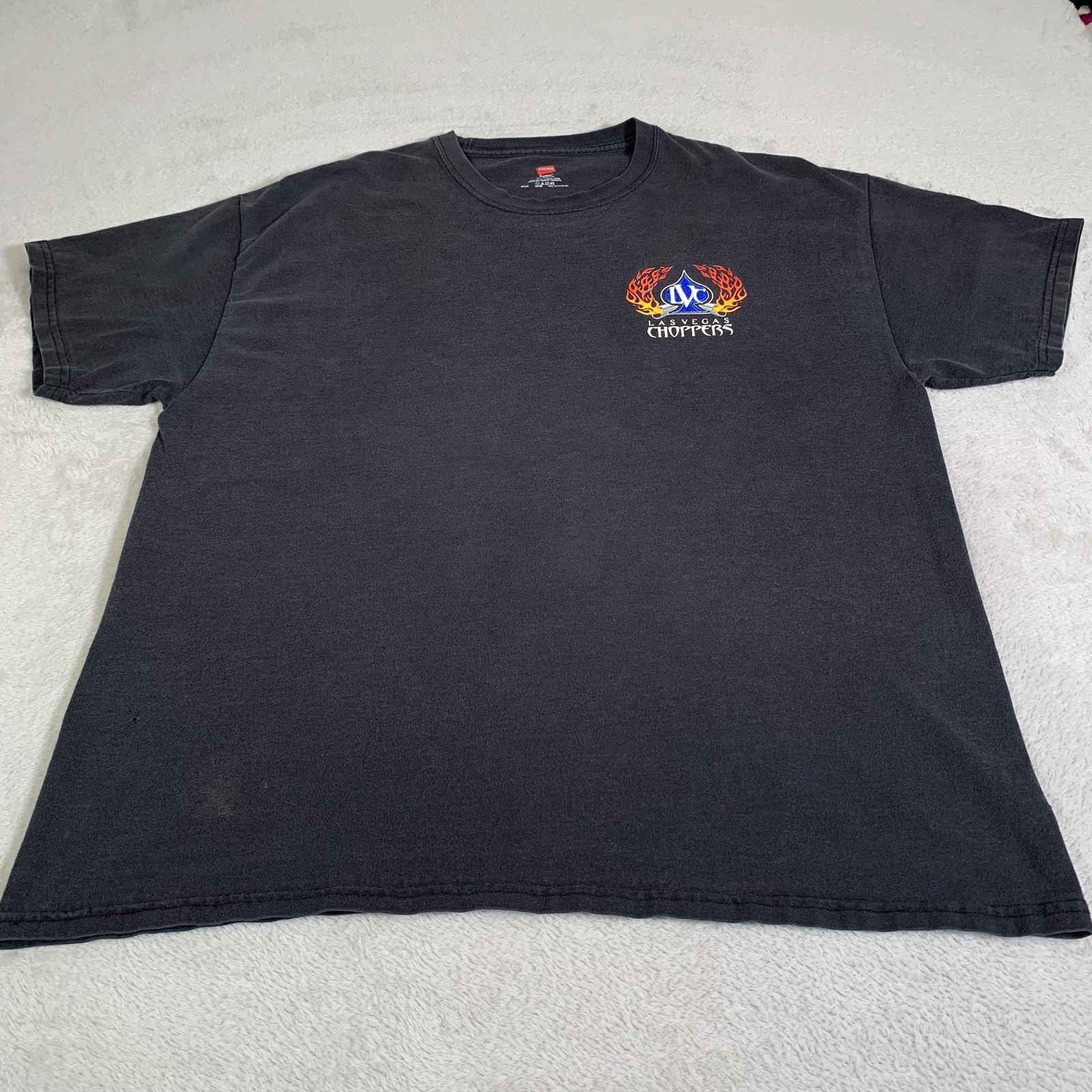 Las Vegas Choppers Shirt Mens XL Black Hanes Flames Motorcycle Biker Tee FLAWS gallery