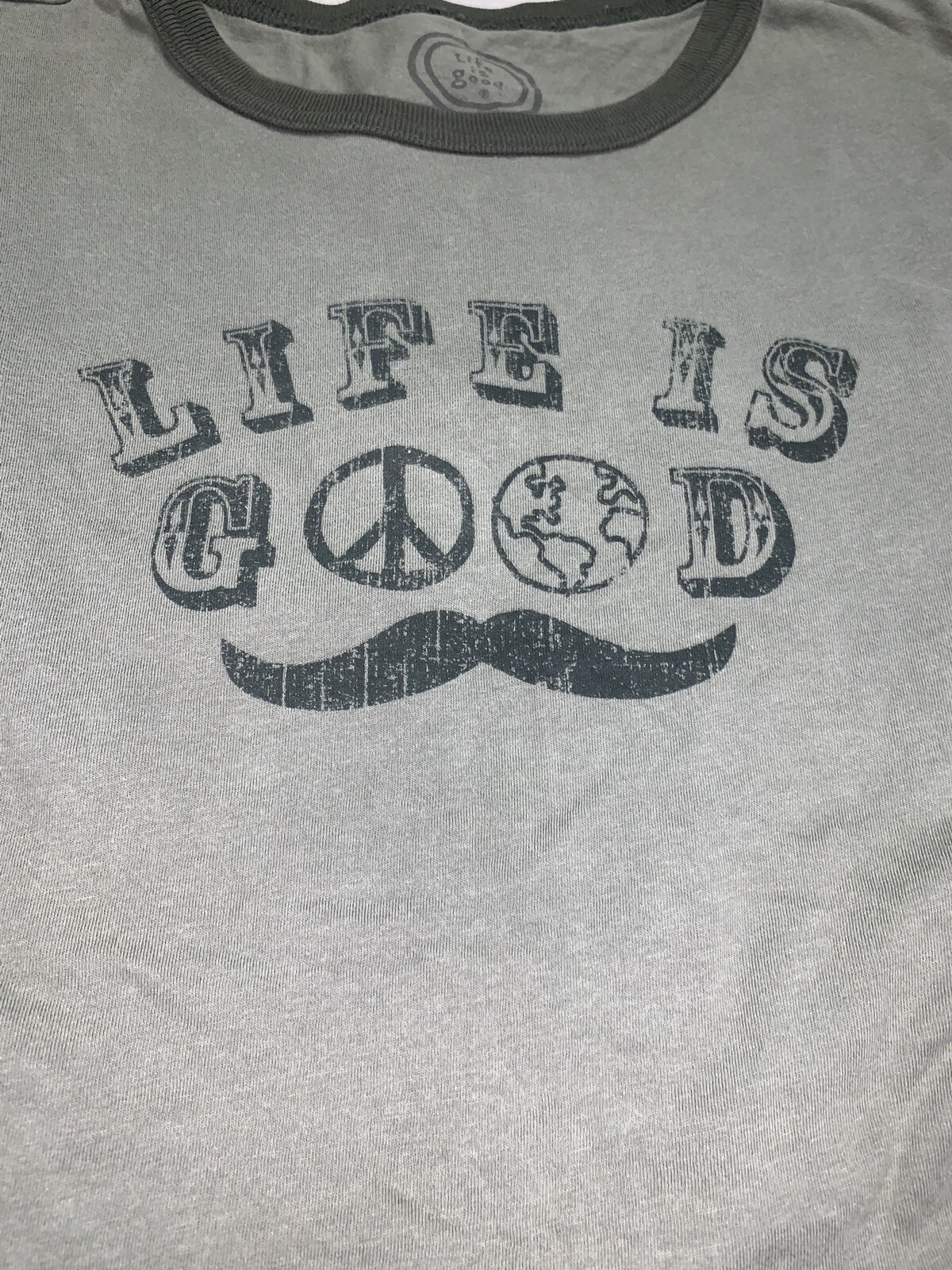 Life Is Good MENS LARGE TSHIRT Mustache Football Semi-fitted SS Ringer New gallery
