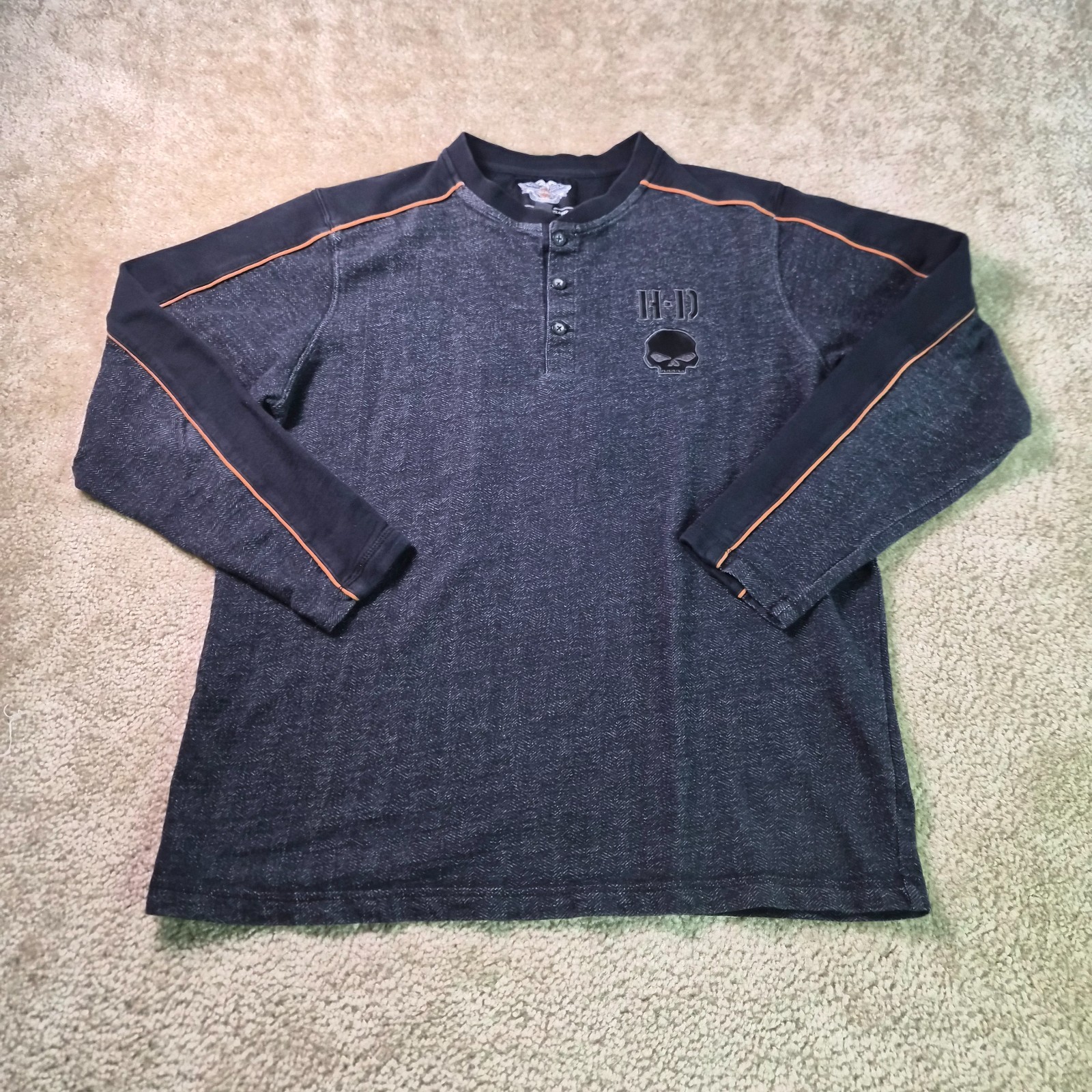 Harley Davidson Mens Sz L Thermal Henley Shirt Gray Long Sleeve Embroidered F942 gallery