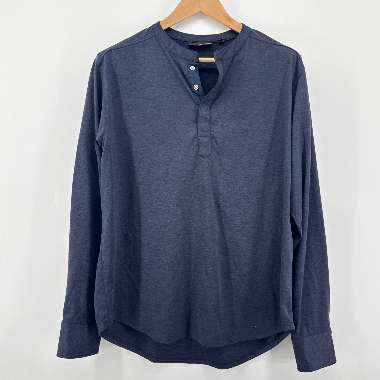 Murano Performance Mens Long Sleeve Henley Shirt Blue Large Button Cuff