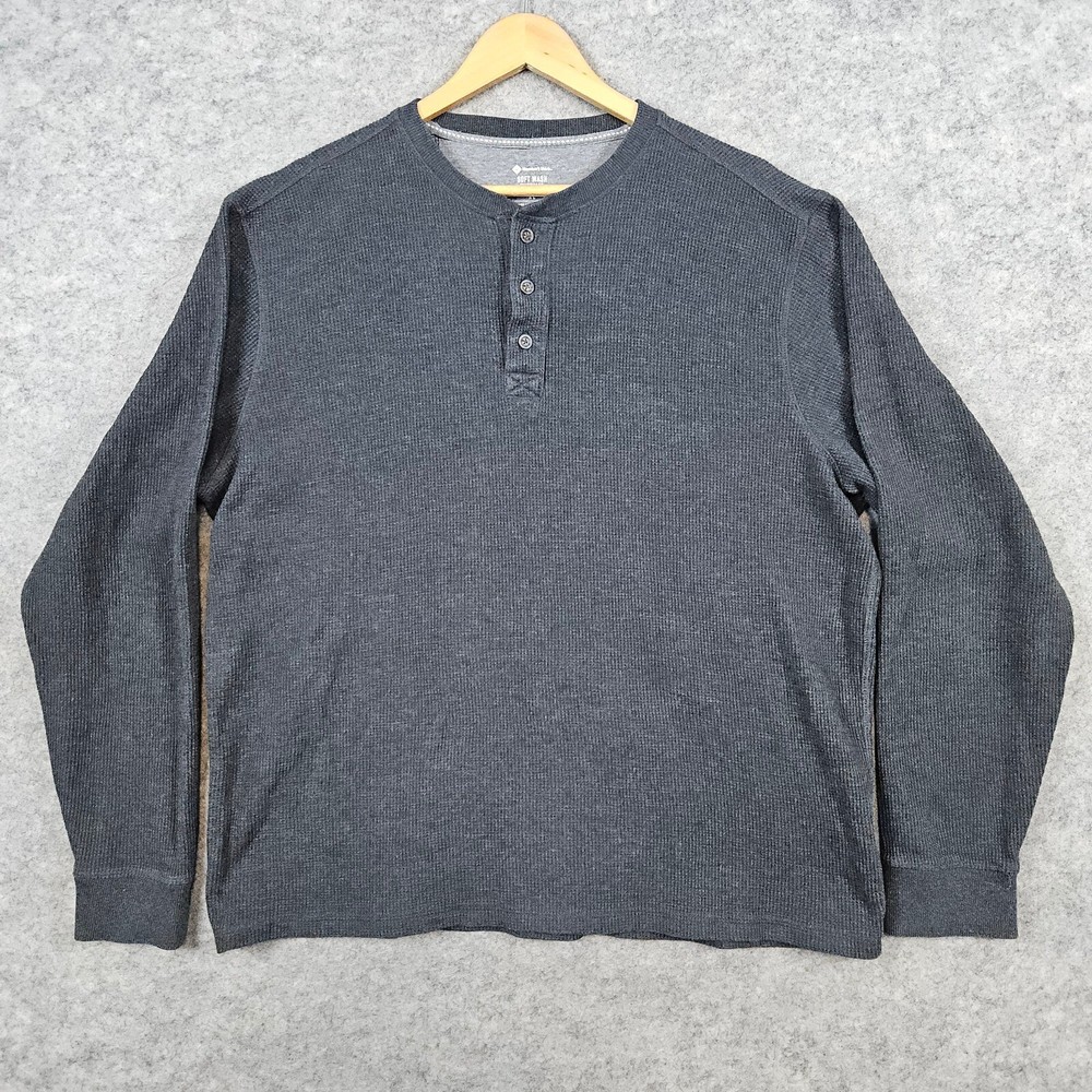 Members Mark Soft Wash Thermal Henley Size XL Long Sleeve Shirt Heathered Black