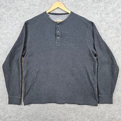Members Mark Soft Wash Thermal Henley Size XL Long Sleeve Shirt Heathered Black