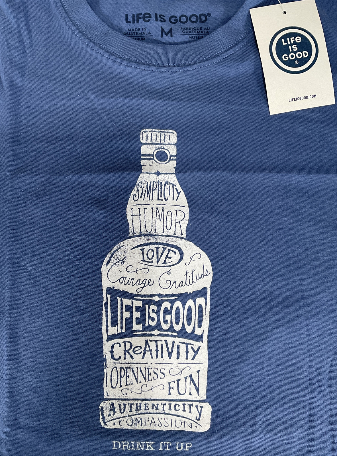 Life Is Good Drink It Up Short Sleeve Graphic T Shirt Blue Size Medium
