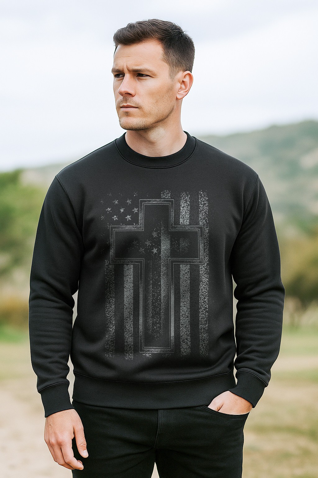 Christian Cross American Flag Sweatshirt | Faith & Patriotic Crewneck gallery