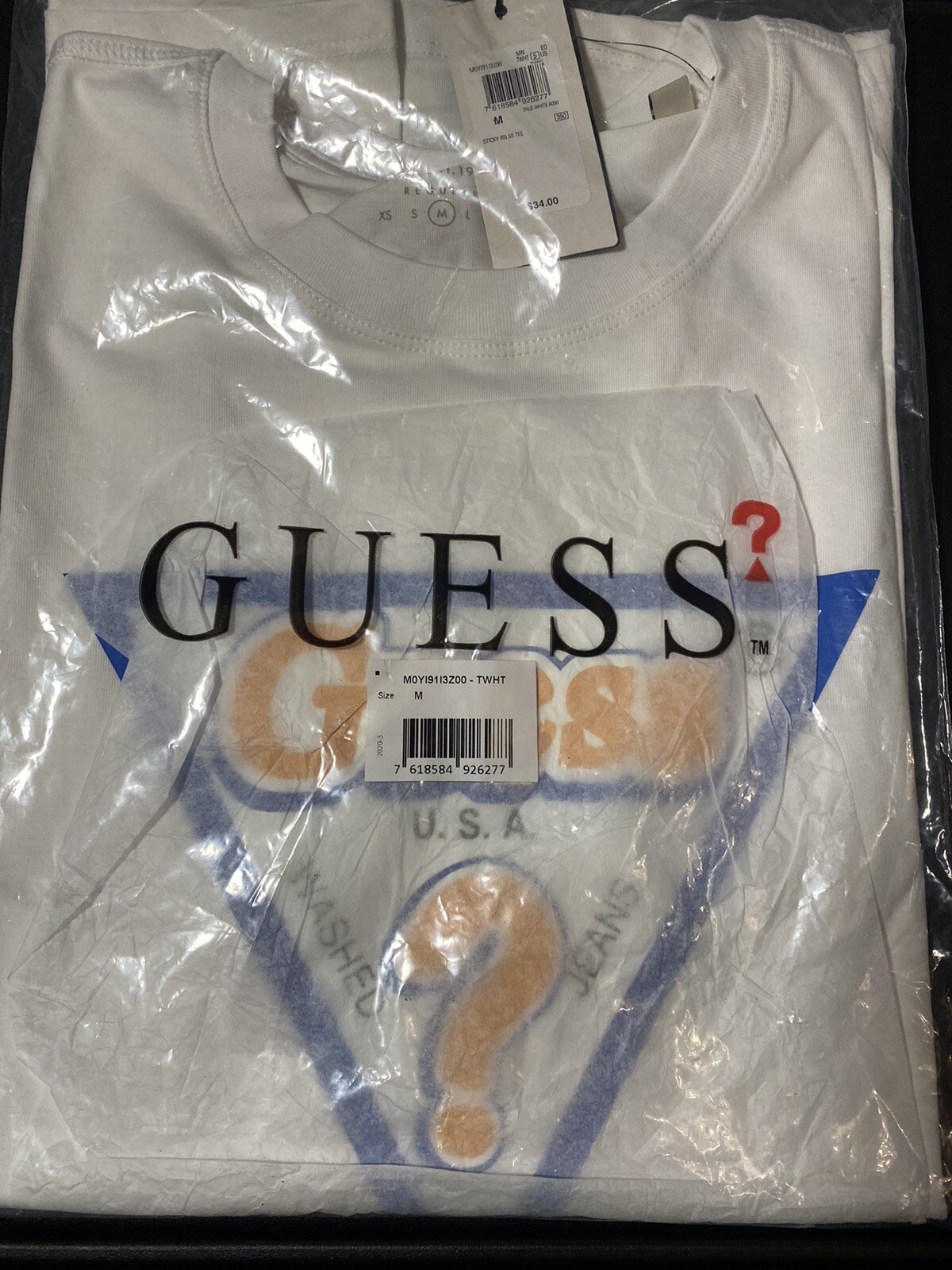 NWT GUESS Sticky/Sticker Triangle Logo Tee T-Shirt Men White Medium M0YI91I3Z00 gallery