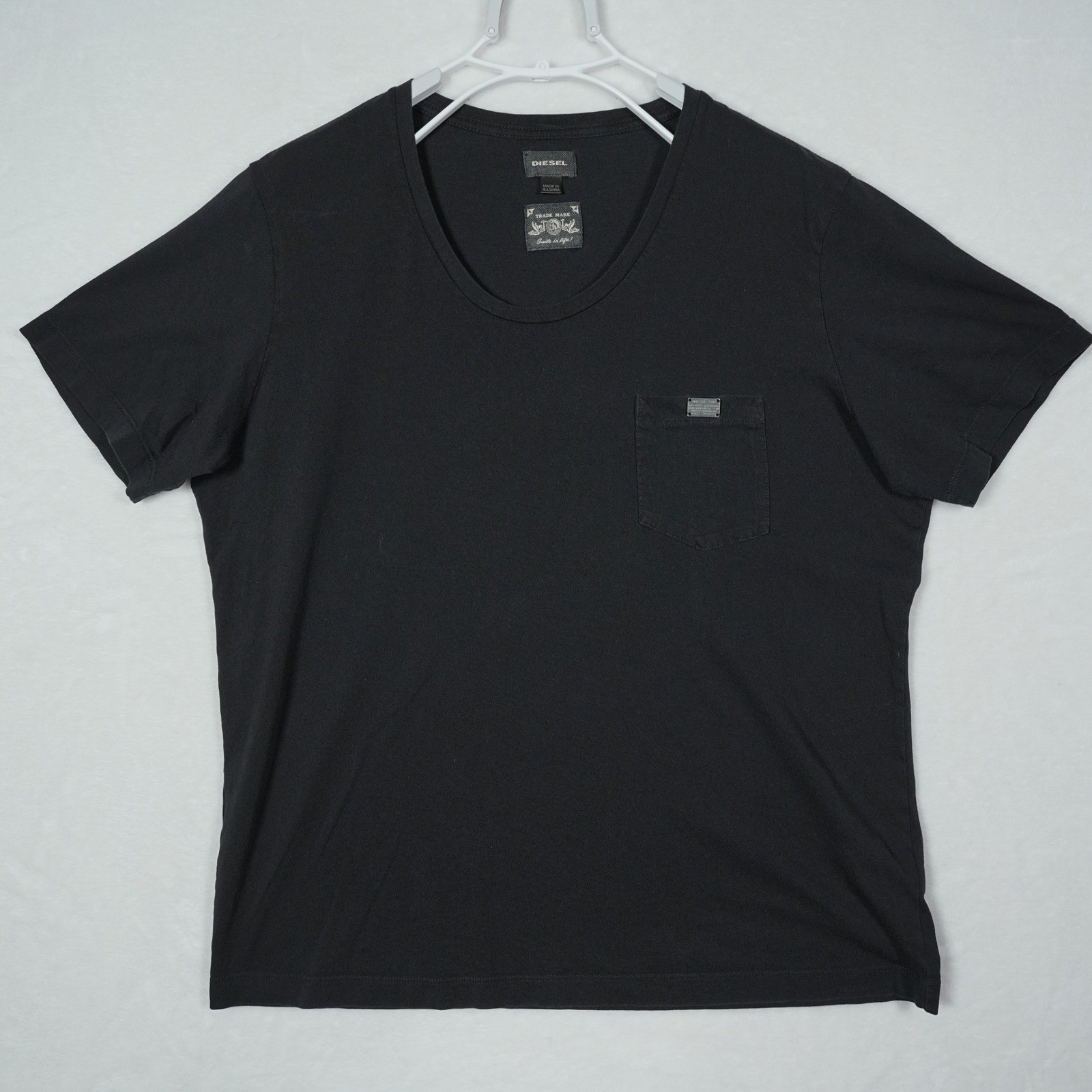 Diesel Mens Black Scoop Neck Pocket T-Shirt Metal Logo Plaque XL Cotton Bulgaria gallery