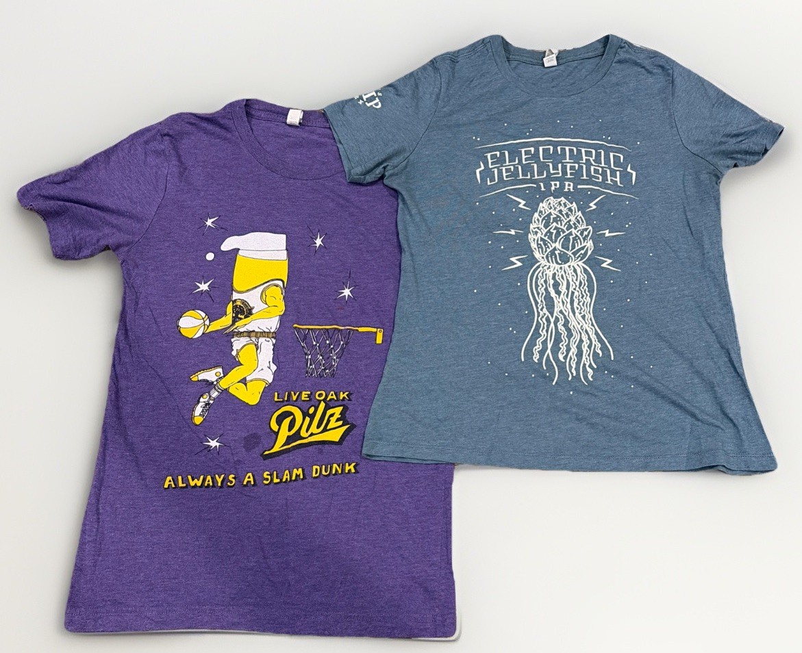 Lot Of 2 Live Oak Pilz (size XSmall)/Electric Jellyfish IPA Shirt (size Small) gallery