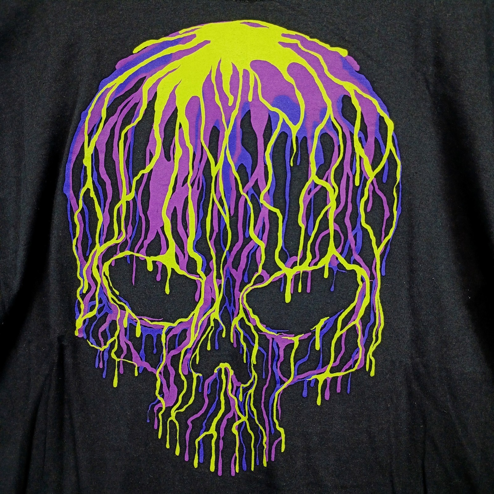 Wax Dripping Skull Graphic Men's XL Black T-Shirt Cotton Crew Purple Green gallery
