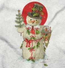 Snowman Merry Christmas Tree Winter Scene Womens Short Sleeve Crewneck Tee