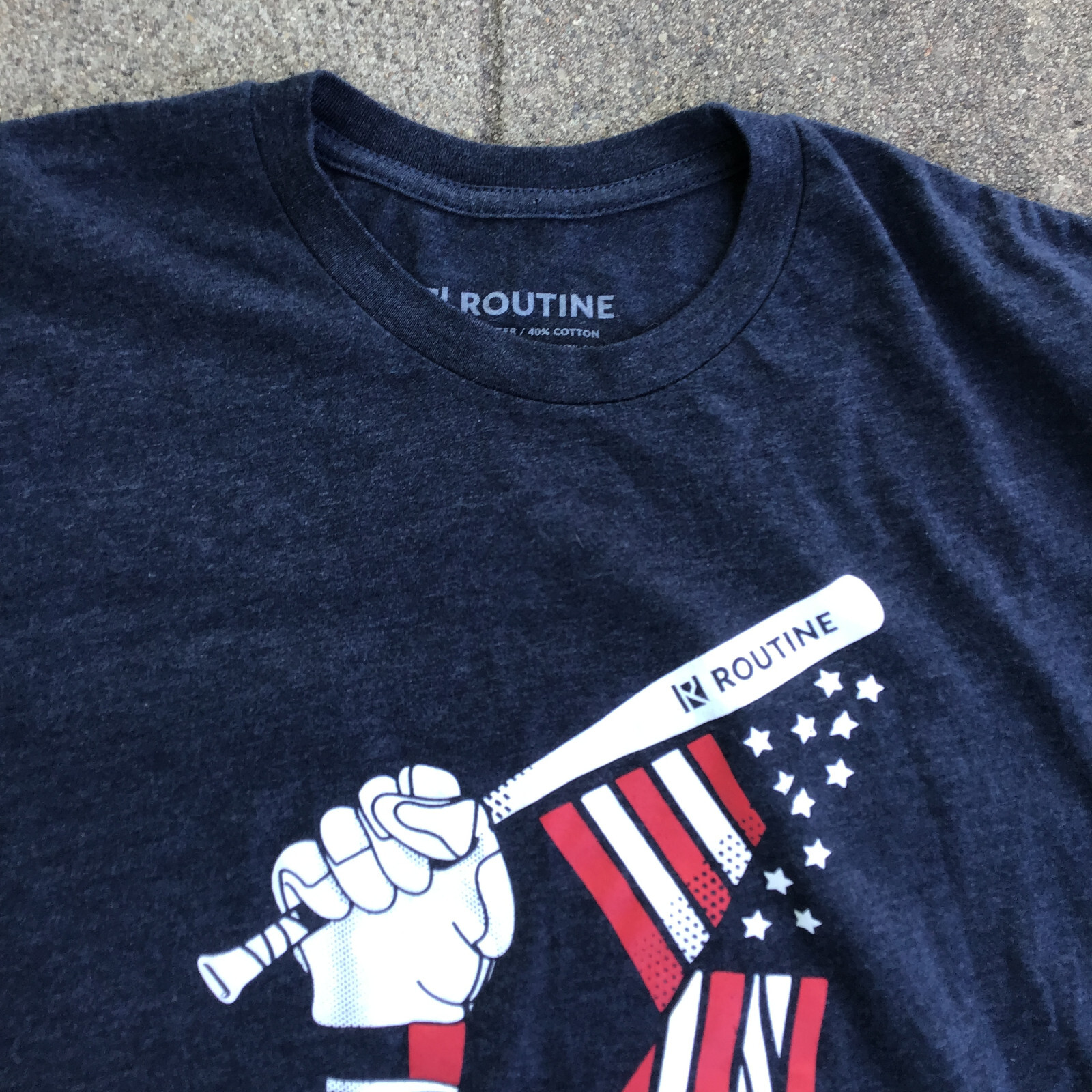 Routine Men Large Short Sleeve Shirt Blue Baseball Bat American Flag gallery