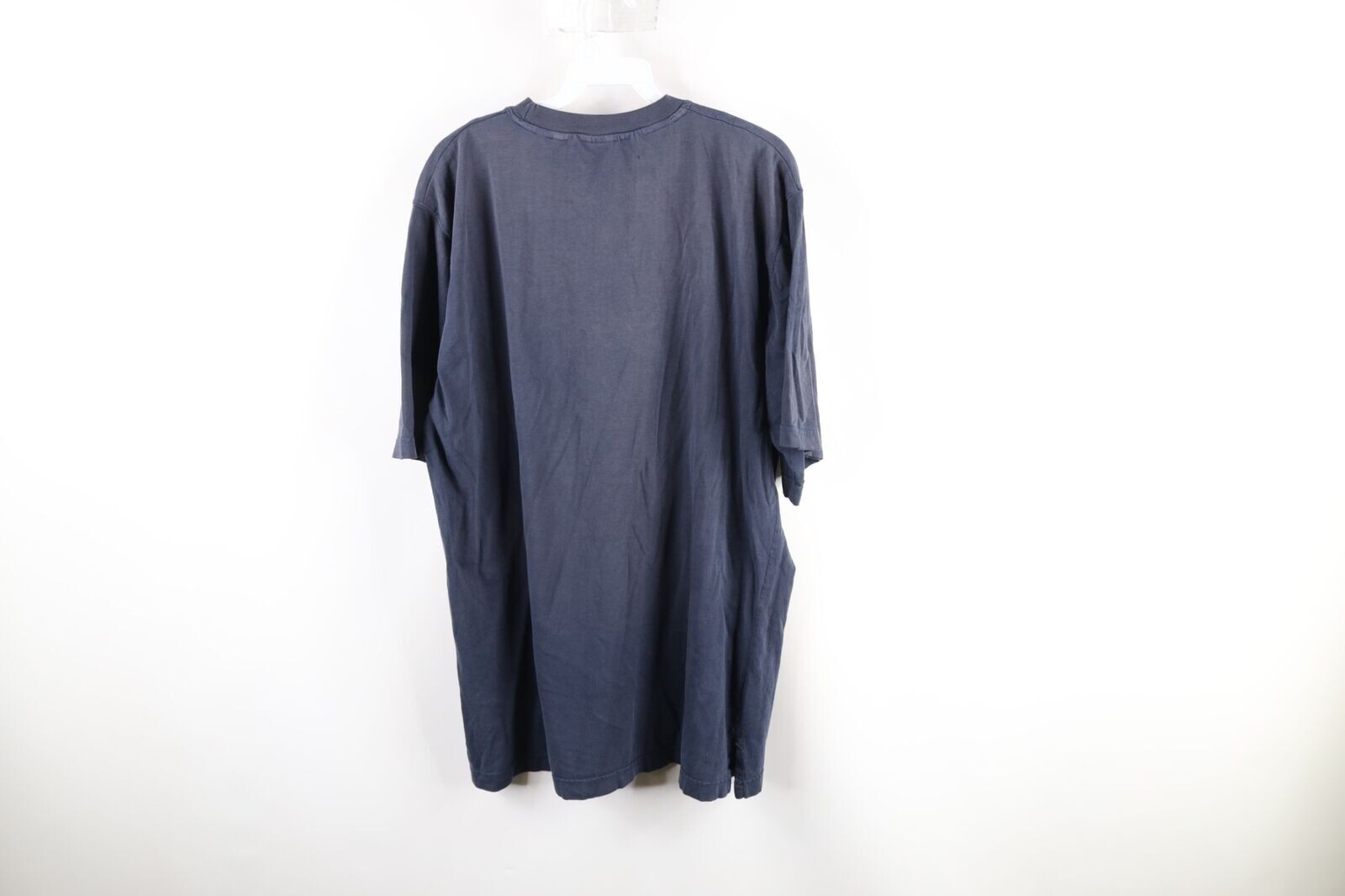 Vintage 90s Streetwear Mens Large Tall Thrashed Blank Pocket T-Shirt Navy Blue gallery
