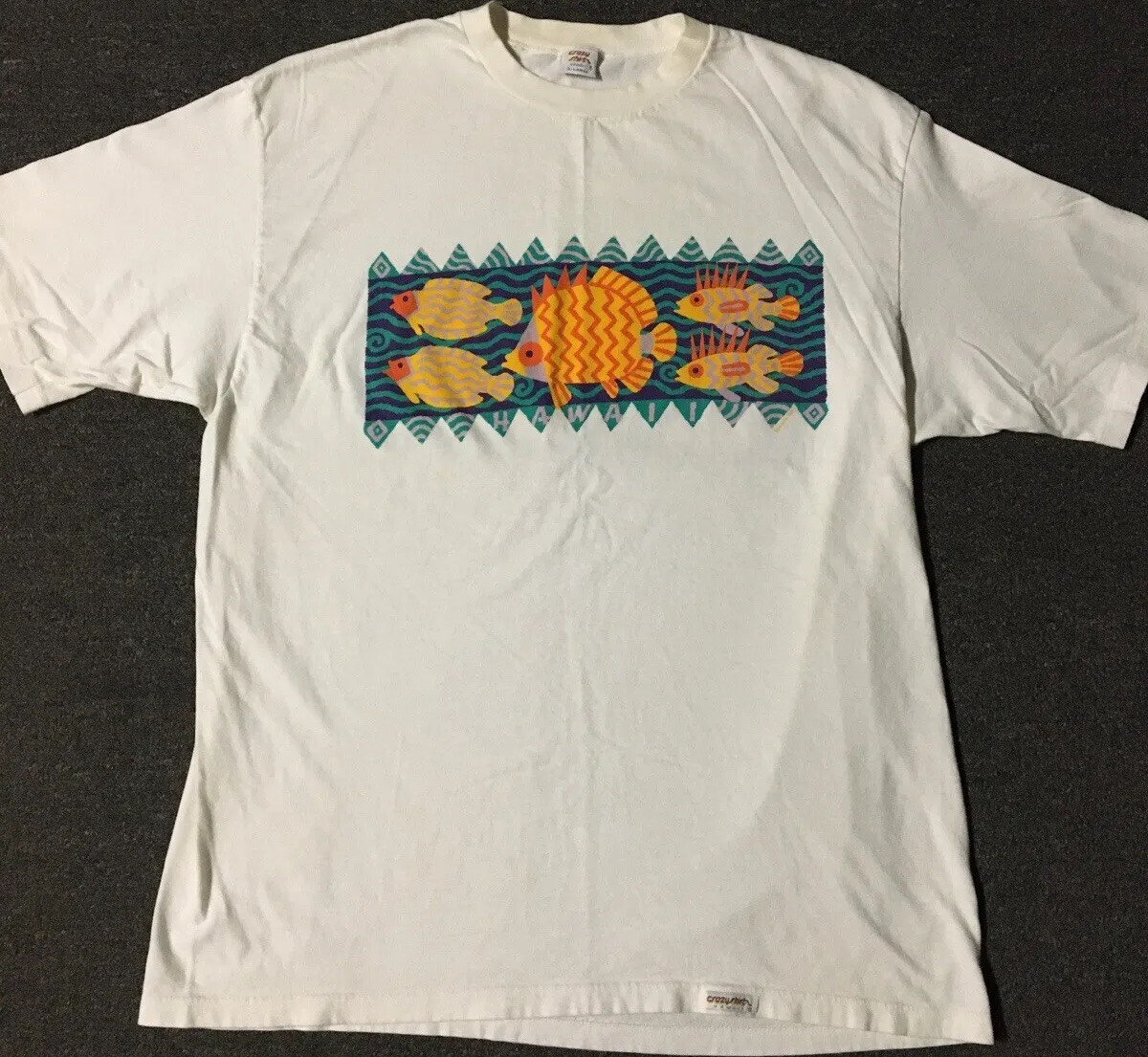 Vtg 90s Hawaii Abstract Fish Faded Shirt XL USA Art Animal Beach Surf 80s OP TC