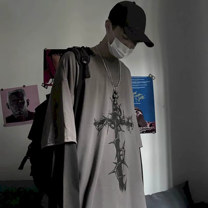 Oversized Grunge Streetwear Sweatshirt Gothic Graphic Pullover Mens M-2XL gallery