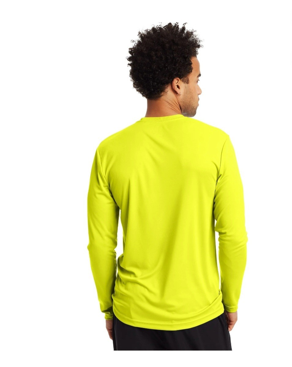 Hanes Cool Dri Hi Vis Safety Green Long Sleeve T Shirt Large 2 Pack Polyester gallery